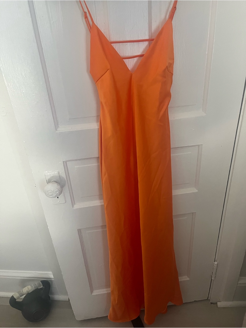 Zara Women's Orange Slip Maxi Dress with Spaghetti Straps